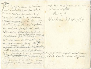 Minutes d'une lettre de François Guizot au maire de Saint-Ouen-le-Pin Minutes d'une lettre de François Guizot au maire de Saint-Ouen-le-Pin