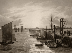 F.NASH , gravé par Salathé. Aquatinte vers 1840. BOULOGNE Sortie du port. F.NASH , gravé par Salathé. Aquatinte vers 1840. BOULOGNE Sortie du port.